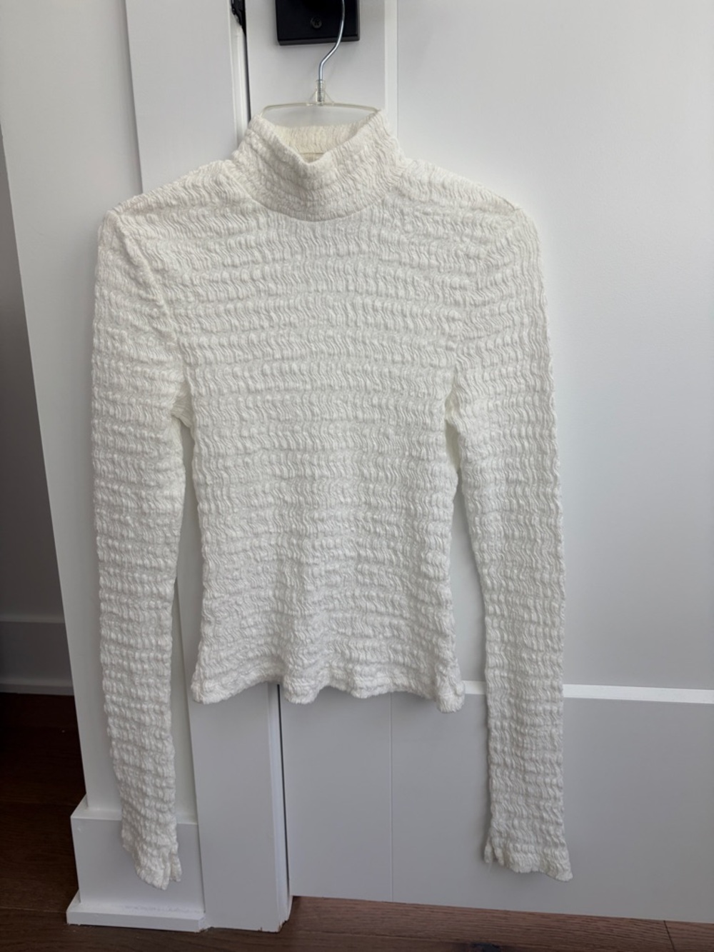 All Saints White Textured Turtleneck Long Sleeve Top